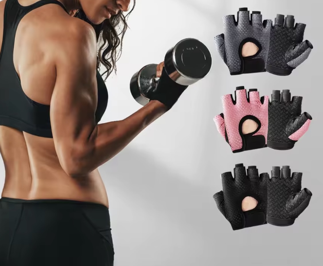Guantes de gimnasio  con ajuste de velcro y acolchado para protección de manos y mejor agarre en entrenamientos de pesas.