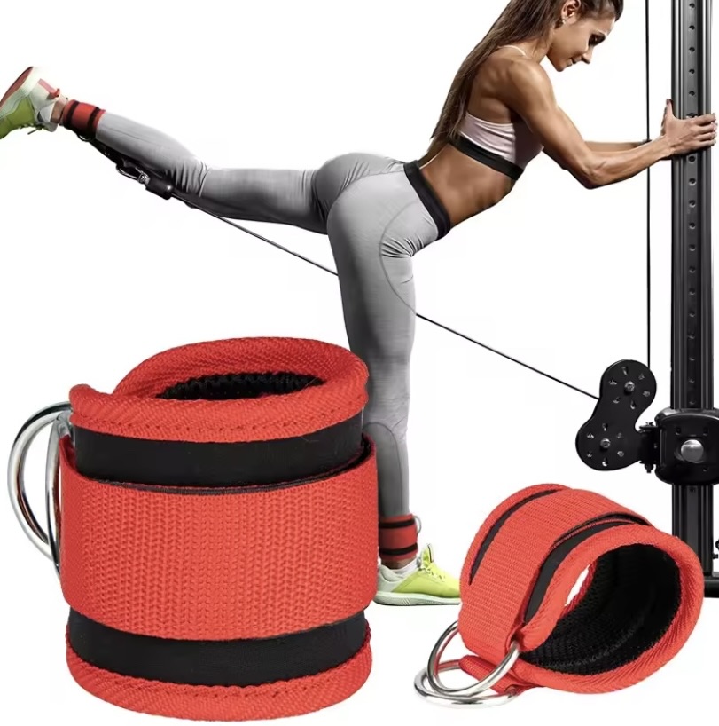 Tobilleras DropSet Gym ajustables y acolchadas para entrenamientos de pierna y resistencia.